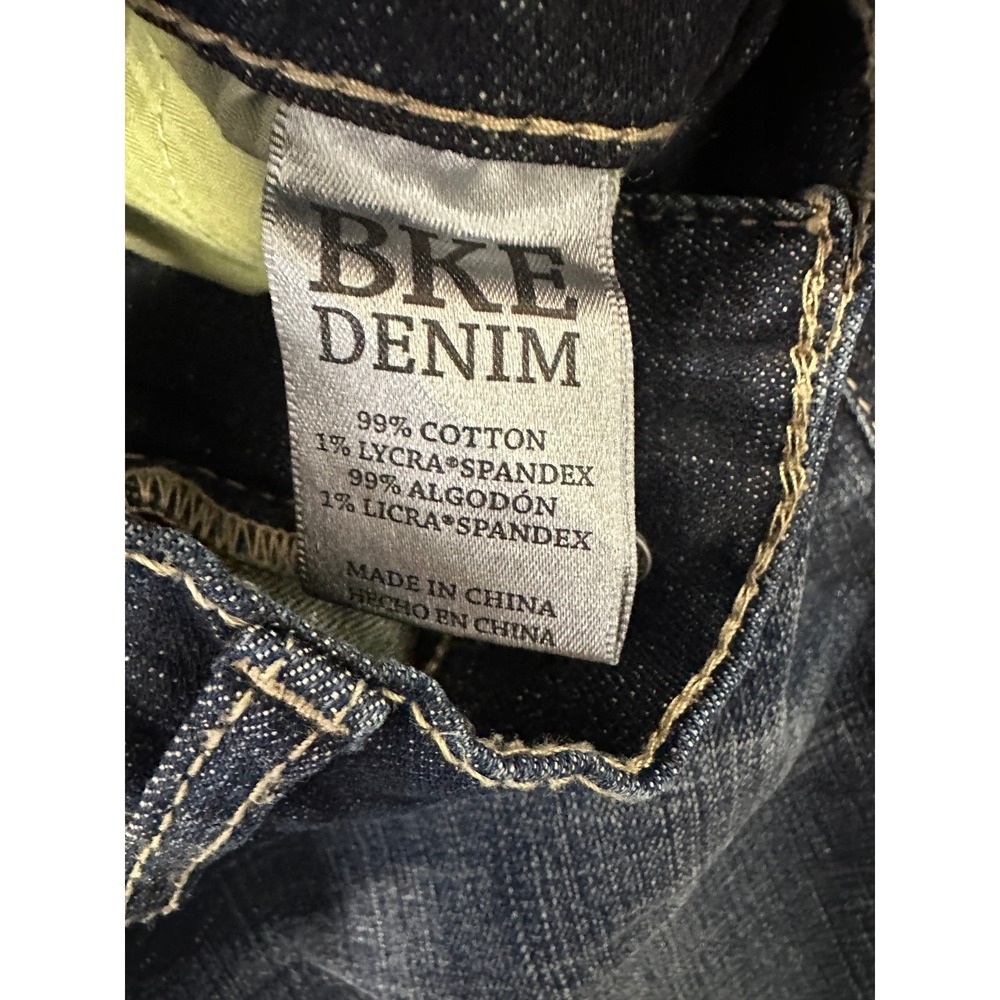 BKE Aiden Jeans Mens 28 Dark Wash Blue Boot Leg Bootcut Denim Stretch Whiskering - Picture 8 of 12